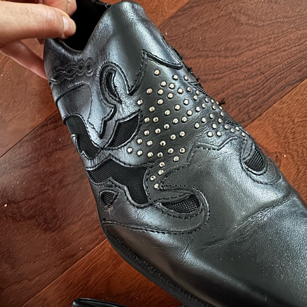 Zara Black Studded Cut out Women’s Western Boots Detailed Genuine leather
